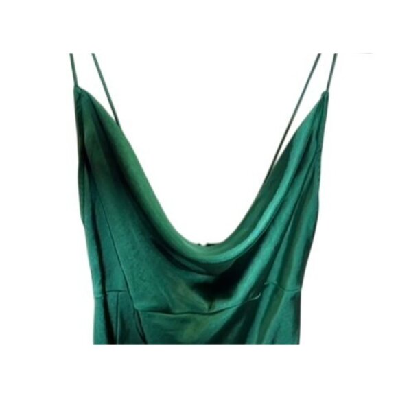 Lioness‎ Green Satin Cowl Neck Midi Dress W/ Slit Y2K Party Bachelorette - Picture 3 of 9